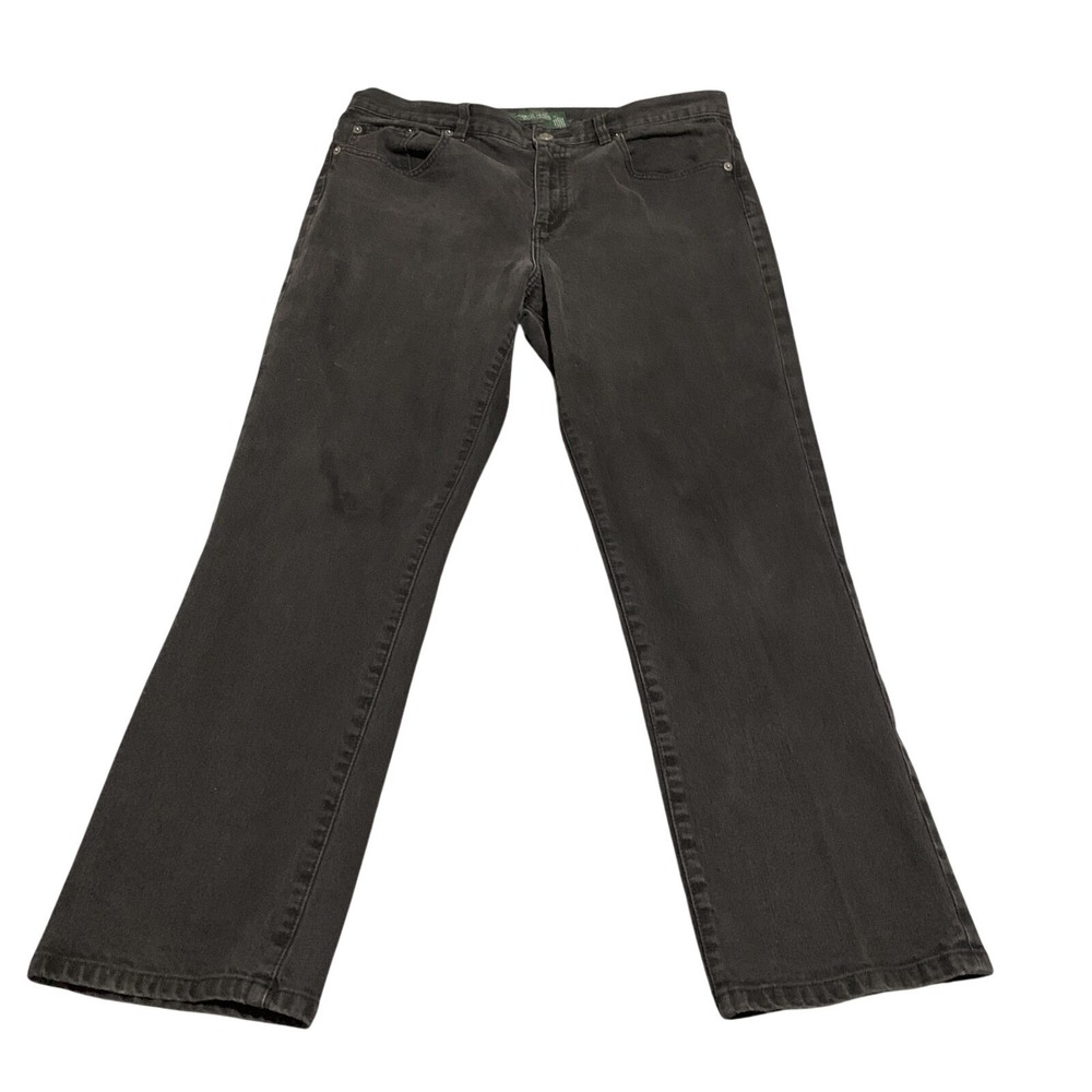 Lauren Ralph Lauren Jeans Womens 14 Black Classic Straight Stretch Embroidered